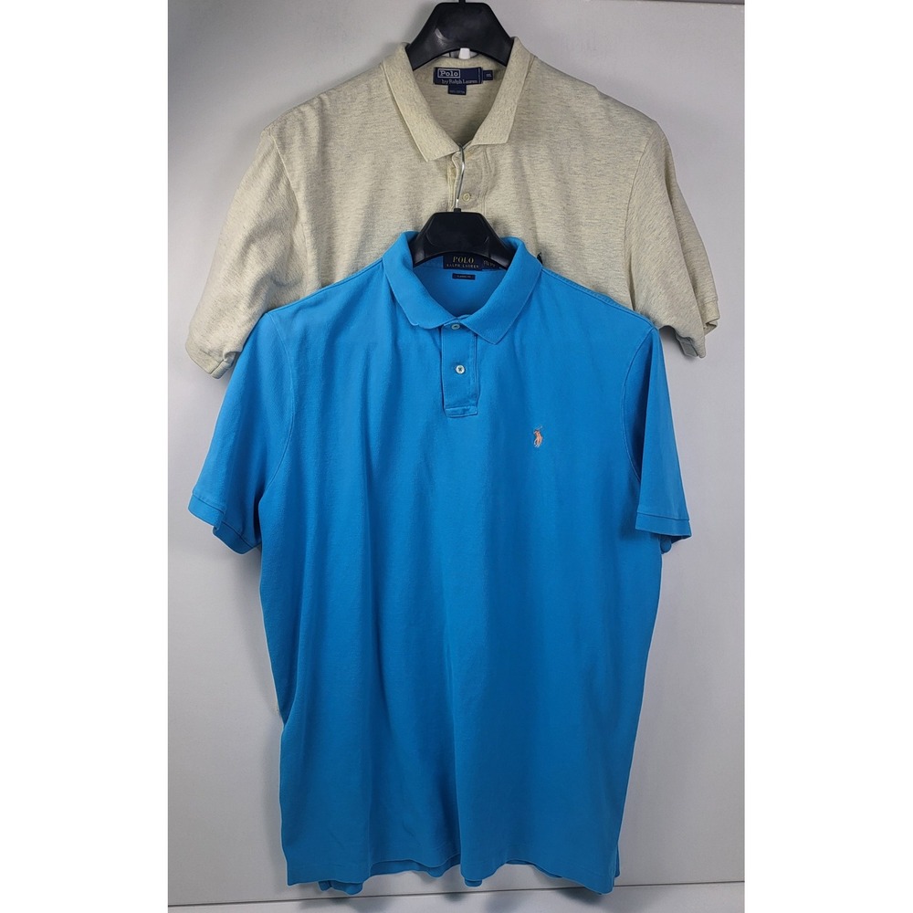 2 Polo Ralph Lauren Polo Shirt Classic Fit Casual Short Sleeve mens XXL Blue Tan